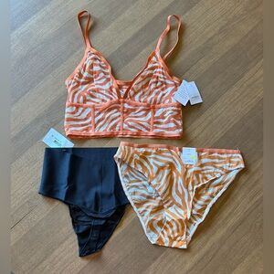Black Maidenform Thong And Auden Orange Bralette and Panties Medium Bundle NWT
